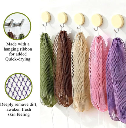 SubSahara Authentic African Net Sponge - 2 Pieces Exfoliating Scrubber for All Skin Types, Bath Sponge for Face & Body, Travel Portable, Durable, Gentle Exfoliation (Navy Blue & Brown)