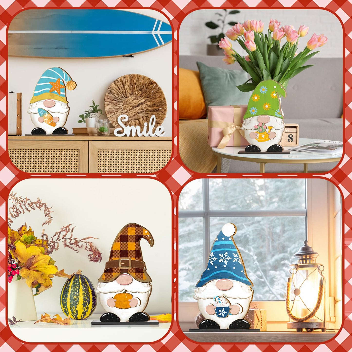 Blulu 32 Pcs Interchangeable Wooden Gnome Decor Summer 4th of July Patriotic Gnomes Welcome Sign Holiday Seasonal Tiered Tray Decor with Magnet Pieces for Gifts Decorations (Bright)