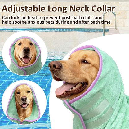 Soft Dog Bathrobe Fast Drying Dog Coat, Super Absorbent Dog Towels for After Bath, Microfiber Pet Robe Adjustable Collar & Belly Warm Keeping Dogs Coat for Pet Dogs & Cats (Green, Small)