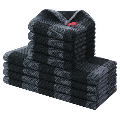 Homaxy Kitchen Towels and Dishcloths Set, 12 x 12 and 13 x 28 Inches, Set of 8 100% Cotton Waffle Weave Check Plaid Kitchen Dish Towels, Super Soft and Absorbent Dish Cloths, Black & Grey