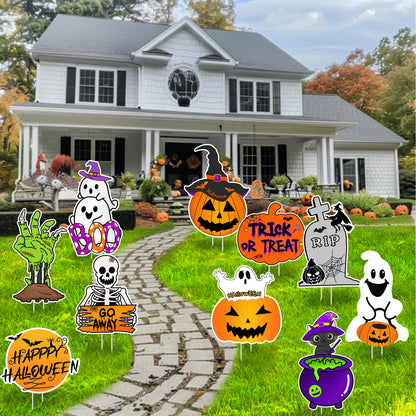 10 PCS Cute Halloween Decorations Outdoor Yard Signs,Large Yard Stakes Signs Pumpkin Ghost,Halloween Lawn Decoration for Family Friendly Kids Home Party Plastic Halloween Yard Stakes