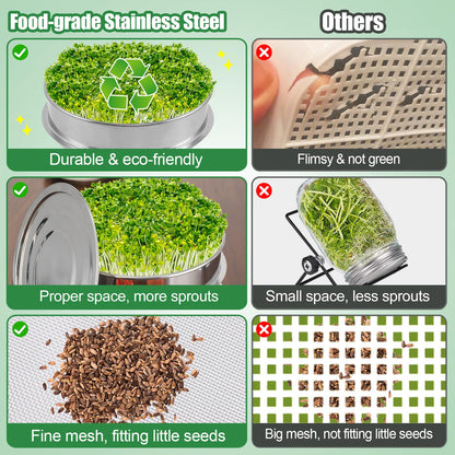Aulock Stainless Steel Seed Sprouting Kit - 3-Tier Microgreens Growing Tray 7.9 in Dia, Stackable Round Sprouter Maker with Encrypted Mesh, Sprouts Grower for Beans Broccoli Alfalfa Seeds Wheat Grass