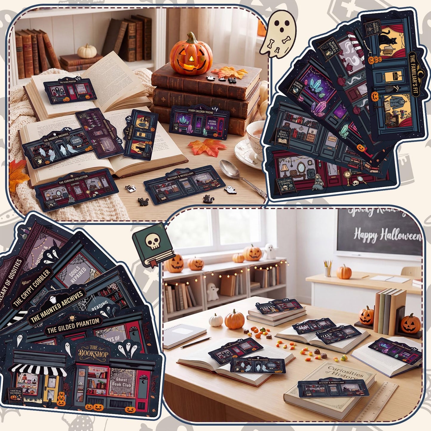 Gersoniel 200 Pcs Halloween Gothic Bookmarks Dark Retro Magic Spooky Haunted Shop Paper Bookmarks with Pumpkin Ghost Witchy for Book Lovers Dark Academia Reading Markers Halloween Party Favors Gifts