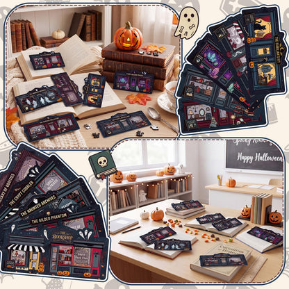 Gersoniel 200 Pcs Halloween Gothic Bookmarks Dark Retro Magic Spooky Haunted Shop Paper Bookmarks with Pumpkin Ghost Witchy for Book Lovers Dark Academia Reading Markers Halloween Party Favors Gifts