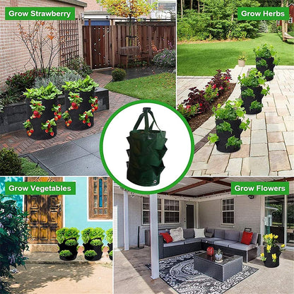 EBOCACB 3 pcs Hanging Planter Bag with Handles, Plastic Hanging Strawberry Planting Containers Strawberry Grow Bags Foldable Durable Growing Bags Grow Planter for Growing Vegetables Flowers Herb Plant