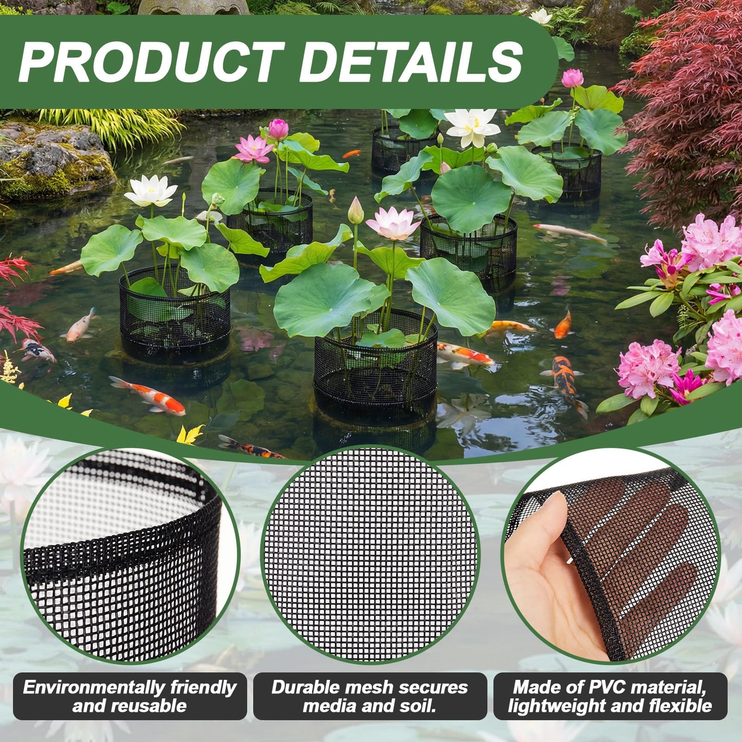 LemonRoad 10 Pcs Aquatic Pond Planting Bags Pond Baskets for Plants 7.2 x 7.2 Inch Reusable Mesh Water Garden Pot Breathable Round Lily Plant Baskets for Water Lily Gladiolus Bog Terrestrial Plants