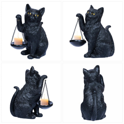 Gothic Black Cat Lamp with Tealight Candle Holder Cat Statue Halloween Decorations Indoor Gothic Home Decor for Living Room Tabletop Shelf Bedroom Unique Goth Witchy Gifts Decor