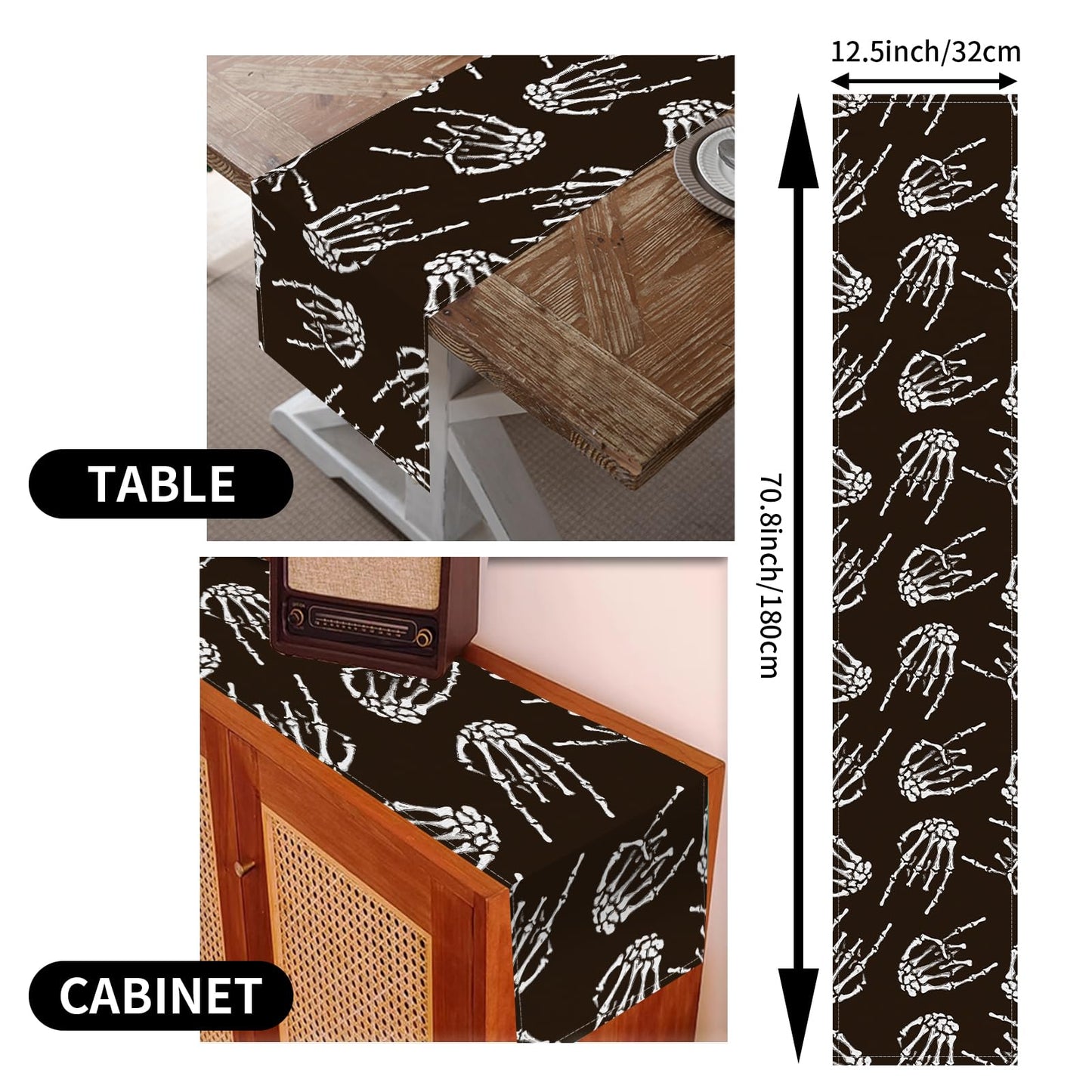 DAORJWL Funny Table Runner for Thanksgiving Christmas Home Decoration, 13 x 72 Inches Cute Kitchen Dinning Home Decor Cool Rock Skull Hands
