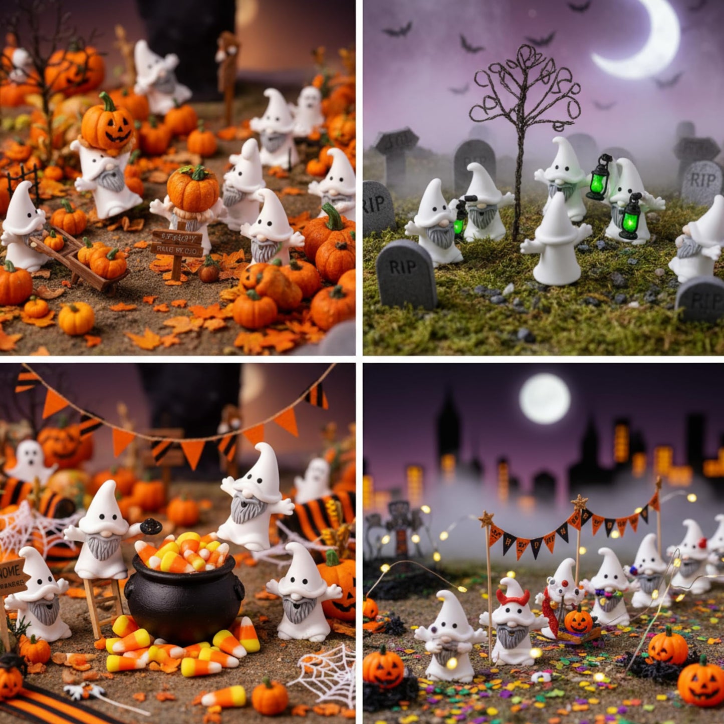 Roowest 60 Pcs 60 Pcs Mini Christmas Gnomes Figurines Decorations Miniature Resin Gnomes Tiny Santa Deer Gingerbread Man Dwarf Figurine to Hide Ornaments for Village Table Decor (Ghost)