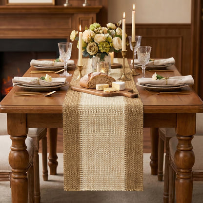 Artoid Mode Burlap Brown Farmhouse Rustic Paper Braided Table Runner, Seasonal Christmas Woven Kitchen Dining Table Decoration for Home Party Decor 12x72 Inch