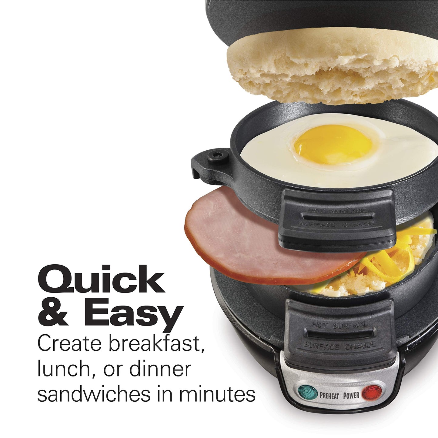 Hamilton Beach Breakfast Sandwich Maker with Egg Cooker Ring, Customize Ingredients, Perfect for English Muffins, Croissants, Mini Waffles, Perfect White Elephant Gifts, Coral (25483)