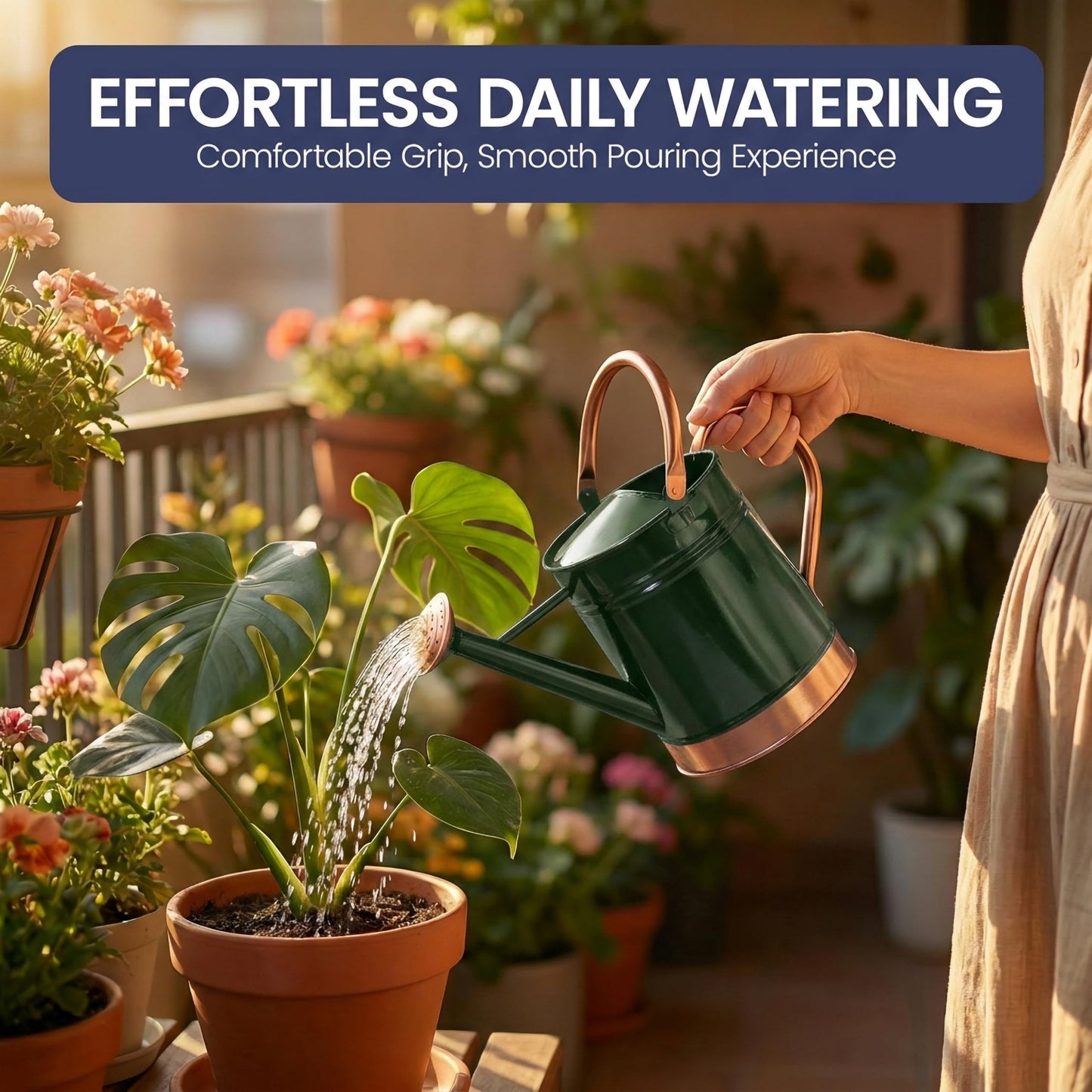 Gardenised 1 Gallon Galvanized Metal Watering Can with Removable Long Spout & Sprinkler Head for Indoor & Outdoor Use Ideal for Garden Flowers Plants Houseplants Modern Home Accessories, Green/Copper