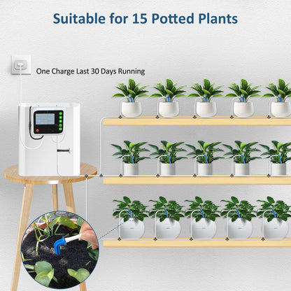 SoulBay Automatic Plant Waterer Indoor, USB Rechargeable Drip Irrigation Kit for up to 15 Potted Plants, Programmable Self Watering System with Digital Timer for Vacation & Houseplant Care