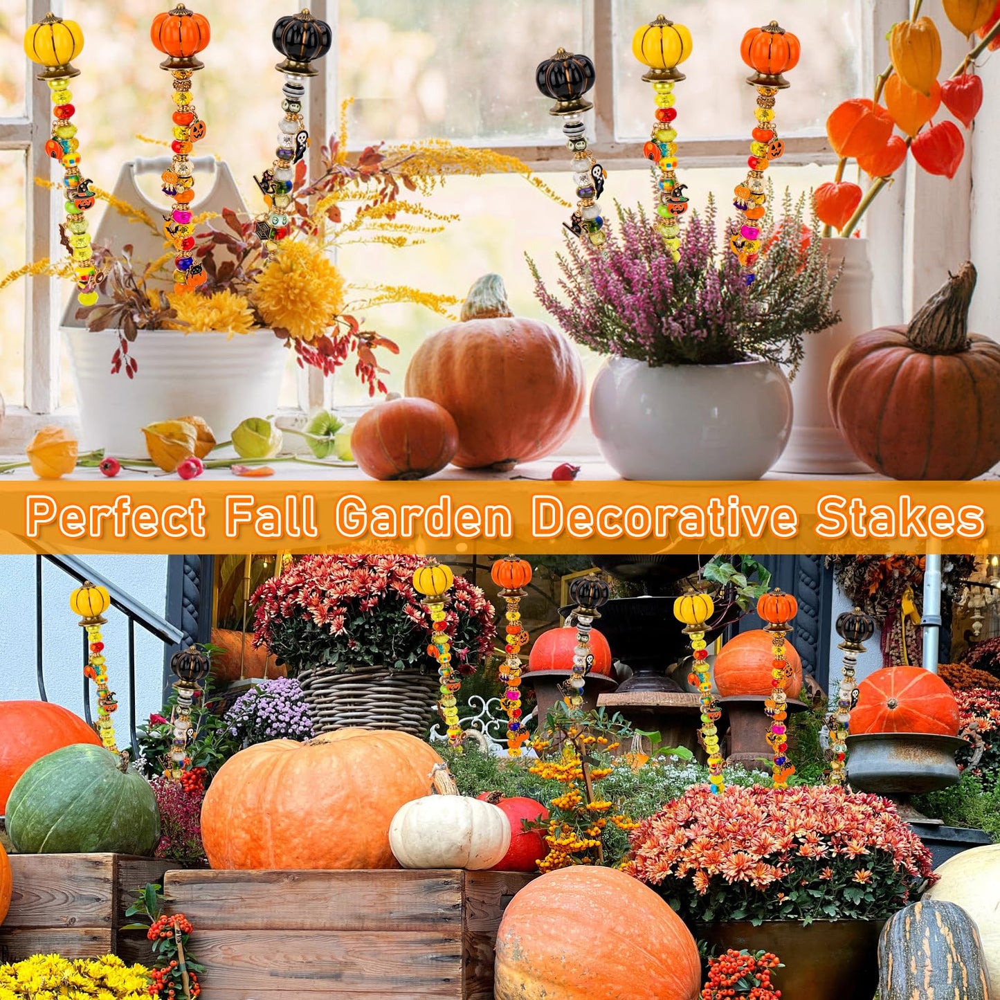 Hysagtek Halloween Fall Decorative Garden Stakes, Set of 6 Fall Metal Yard Stakes with Pumpkins, Happy Halloween Autumn Fall Outdoor Decorations