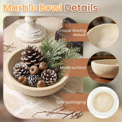 Travertine Marble Bowl & Decorative Bowl, 7.8" Modern Home Decor Key Bowl for Entryway, Natural Stone Centerpiece for Coffee Table, Ring Tray, Housewarming Gifts, Apartment Essentials Must Haves
