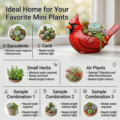 Cardinal Planter Red Resin, Cardinal Bird Succulent Planter with Drainage Hole, Animal Planters for Outdoor Indoor Plants, Cute Decorative Flower Pot for Garden Desk Decor, Bird Lover Gifts