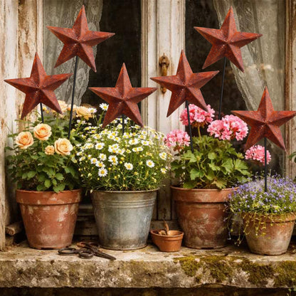 Pickmesh 6 Pcs 12" H Rusty 4th of July Outdoor Decor Patriotic Yard Decor Metal Yard Sign Antique Primitives Star Garden Stake 250th Anniversary Rustic American Sign for Outdoor Independence Day