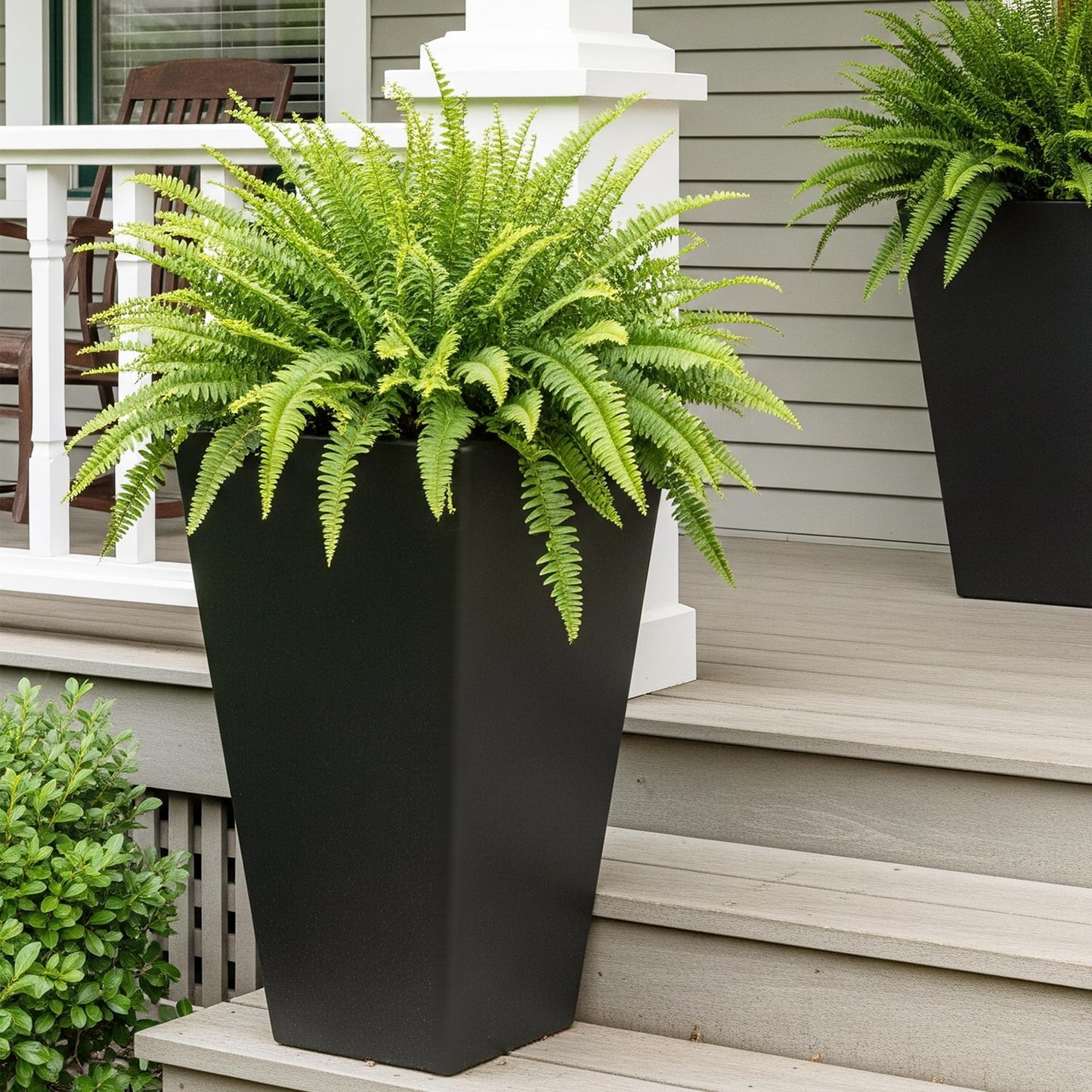 Worth Garden 20" Tall Planters Set of 2 – Large Black Tapered Plastic Flower Pots for Indoor & Outdoor Use – Modern Plant Containers with Drainage Holes – Ideal for Front Porch, Patio, Balcony