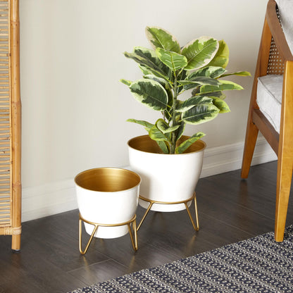 Deco 79 Metal Indoor Outdoor Planter Small Planter Pot with Removable Stand, Set of 2 Planters 11", 9"H, White