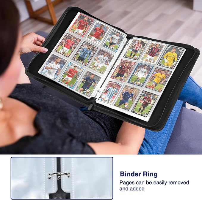 MAXECHO 9 Pocket Trading Card Binder, 1008 Pockets in 56 Removable Double-Sided Sleeves, PU Zip Card Collection Storage Organizer Album for Baseball, MTG, TCG, Sports. Black