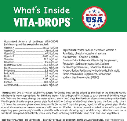 Oasis Guinea Pig Vitamins Vita Drops All-in-1 Multivitamins - Daily Vitamin Supplement Supports Healthy Bones & Teeth, Joints & Digestion, Promotes Healthy Skin Coat, 16-Ounces