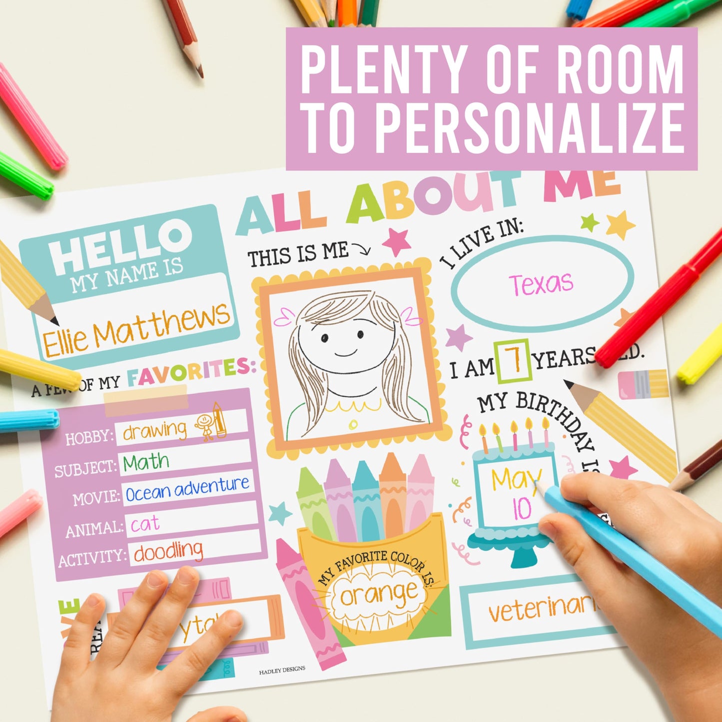 Hadley Designs All About Me Posters for Classroom Must Haves - 20 Star Student Poster, 100 Days of School Items, Star of The Week Poster Elementary Classroom Decor, End of School Year Teacher Supplies