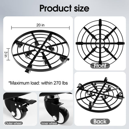 Highpro 20" Plant Stand with Wheels, 440lbs Heavy Duty Planter Caddy for Outdoor Indoor with Lockable Casters Wheels, Large Rolling Dolly Planter Caddy Flower Pot Mover, Black