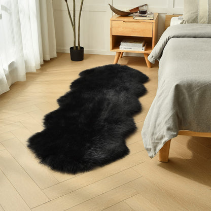 duduta Black Faux Sheepskin Runner Rugs 2x6 ft, Fluffy Shag Bedroom Rug Fur Couch Sofa Covers Halloween Decor Washable