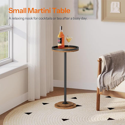 HOOBRO Small Round Side Tables, Set of 2, Drink Tables, Coffee Martini Tables with Pedestal Accent for Small Spaces in Living Room, Bedroom, Sofa Couch, Rustic Brown BF168BZP201