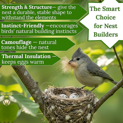Bird Nesting Material - Hummingbird Nesting Material - Mixing Parakeet Nesting Material - Nesting Bedding for Finches Canary Wild Birds Ideal for Cage Gardens Tree Trunks - Bird Nest Supplies 3.6 oz