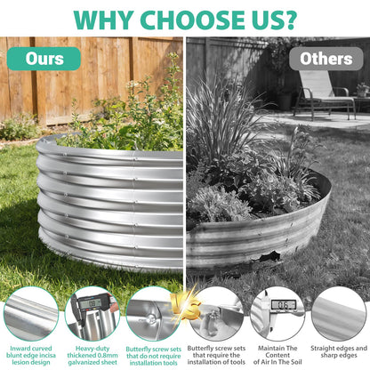 YSEJOMP 17" Tall Round Outdoor Garden Raised Garden Bed Kits-0.8MM Thick Metal Raised Planter Bed/Ground Planter Box for Variety of Flowers,Herbs,Vegetables,Trees (Silver, 48 Dia X 16.5inches)
