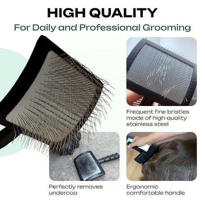 Natural Wooden Grooming Brush for Pets – Long Metal Pins Slicker for Dogs & Cats