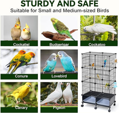 VISCOO Upgraded Encrypted 46-Inch Bird Cage, with Wooden Perches, Metal Parakeet Cage with Slide-Out Tray, Water Bottle&Feeder, Bird Cages for Parrot,Parakeets,Cockatiel,Lovebird,Small Mid-Sized Birds