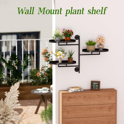 YQSLYSF Window Sill Rotating Plant Stand Shelf Indoor Black Metal Floating Shelves 3-Tier Wall Mount Plant Holders for Living Room Wall Planter Modern Home Decor for Gardening