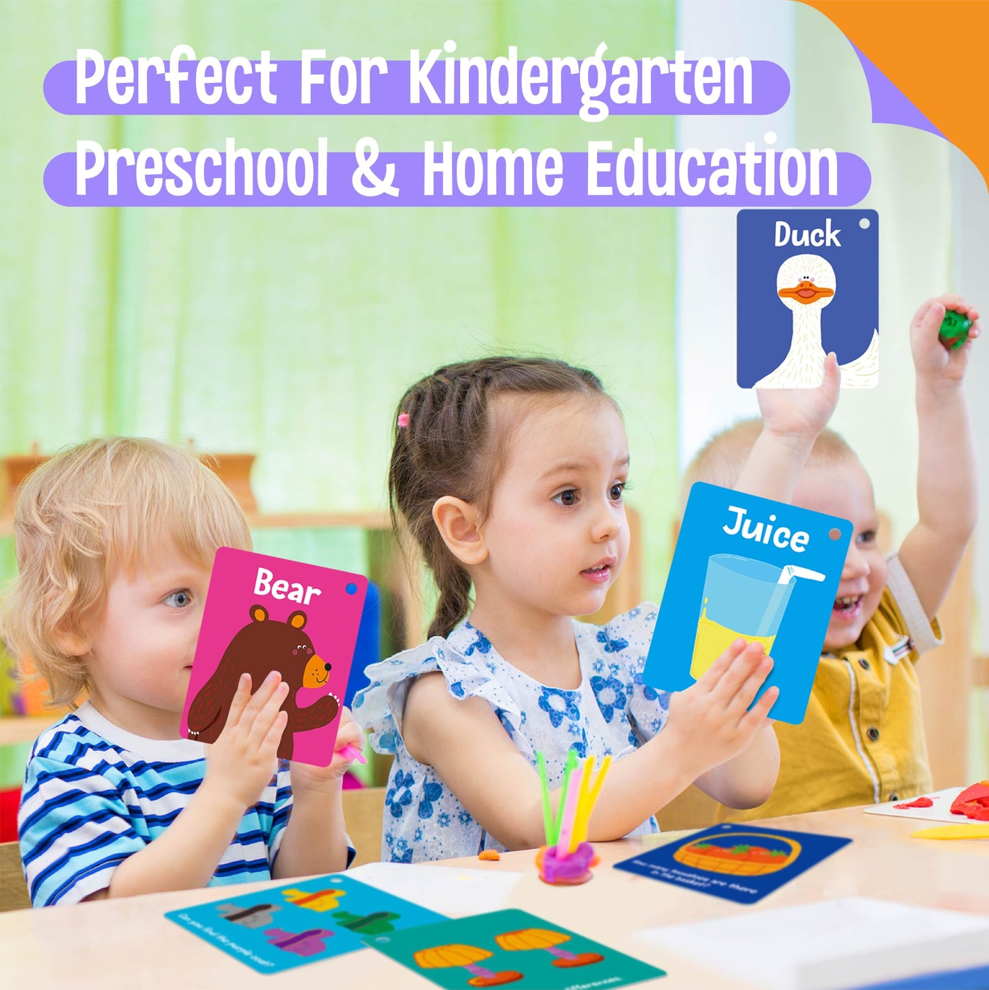 110 PCS Sight Word Flashcards, Double Sided Cards- Alphabet, Foods, Animals, Home Object with 4 Reclosable Rings, Early Learning Tool for Pre-K Kindergarten Toddlers