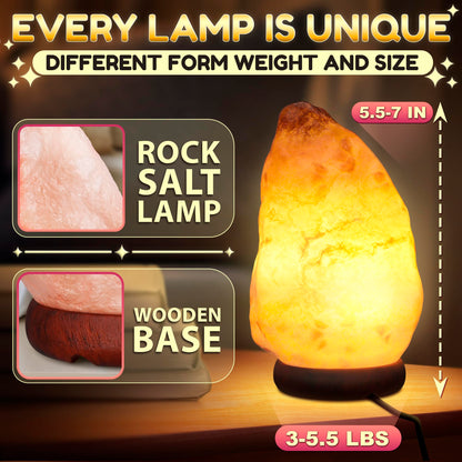 Himalayan Salt Rock Lamp with Dimmer – Hand-Carved Himalayan Salt Lamp Night Light 5.5–7" with Adjustable Warm Glow for Sleep & Relaxation