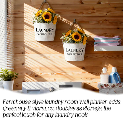 Lukpanda Laundry Room Decor - 2 Pcs Rustic Farmhouse Wall-Mounted Planters, Decorative Flower Pots for Laundry Room Walls, 6.2x5.5x4.3 Inches | Greenery Not Included