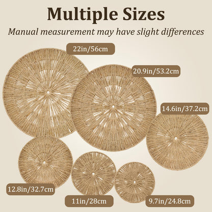 Acidea Jute Wall Decor Baskets, Set of 6 Extra Large Woven Rattan Wall Plates, Boho Decorative Wicker Hanging Baskets for Wall Arts, 22", 21", 15", 13", 11", 10", for Bedroom, Living Room, Entryway