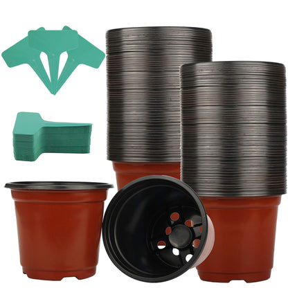 AMAZING TIME 200 Pack 6'Plastic Plant Nursery Pots for Seedling & Cutting, Plant Seed Starting with 50 Pcs Green Plant Labels