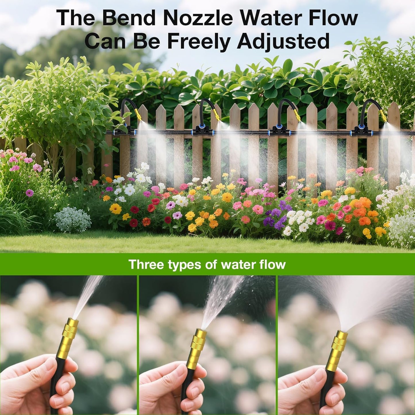Drip Irrigation System with Brass Nozzles – 2026 Upgrade 100FT Garden Watering Kit with 20Pcs 360° Adjustable Misting Sprinklers Quick Connect Fittings for Raised Beds, Lawn, Patio