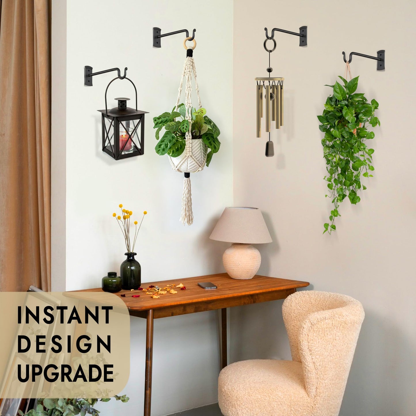 RTZEN Plant Hangers Outdoor or Indoor - Wrought Iron Metal Hanger Indoor Hook - Heavy Duty Wall Bracket Hooks for Hanging Plants Baskets Lanterns Wind Chimes - 2 Pack (Black Shepherds Hooks 7.5")