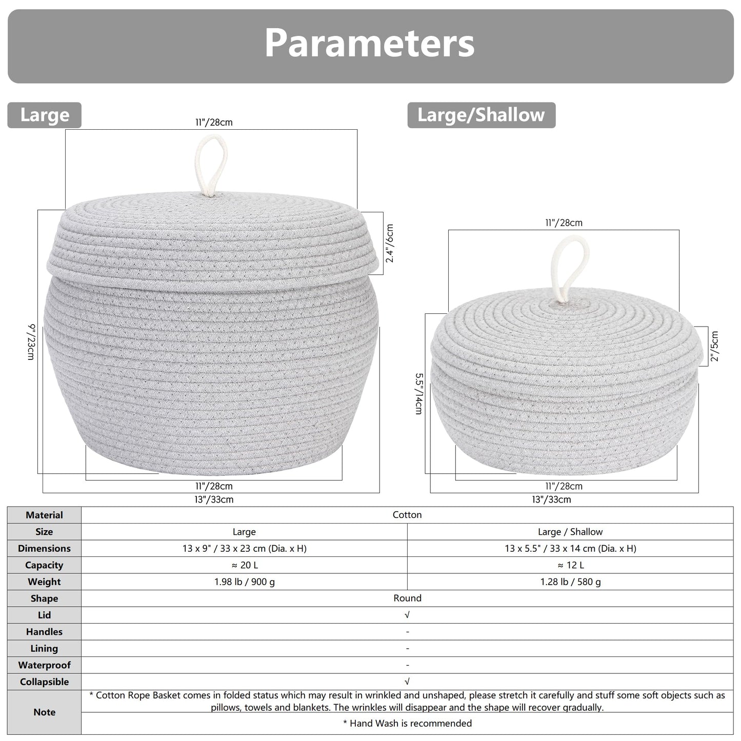 Sea Team Round Cotton Rope Storage Basket with Lid, Decorative Woven Storage Bin, Pot, Caddy, Organizer, Container for Snacks, Towels, Plants, 13 x 5.5 Inches (Large, Shallow, Cream)