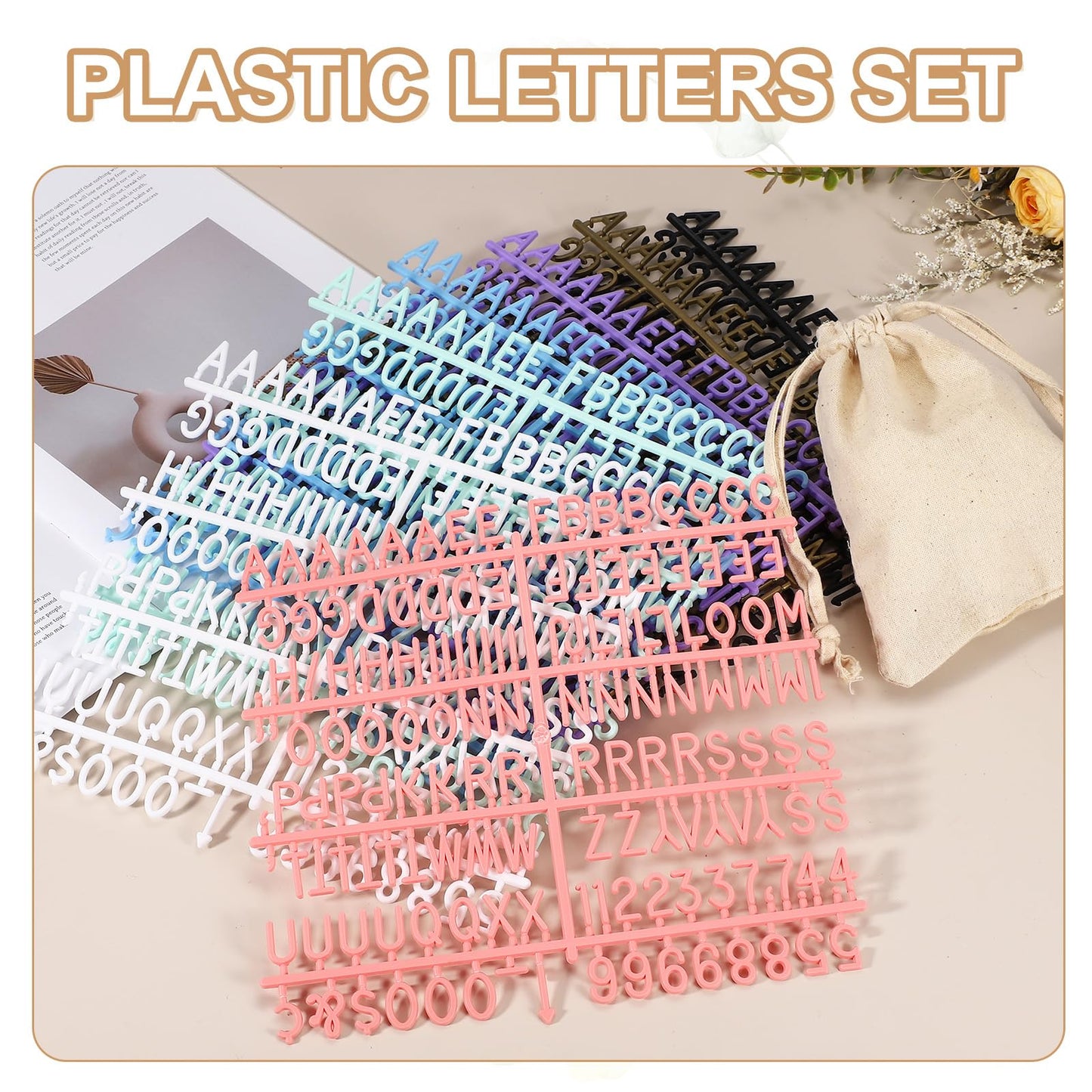 PATIKIL 588 Piece Plastic Letters Set for Felt Letter Board, Black/White Alphabet Message Board Accessories Including Letter Numbers with Restraint Strap for Cafe, Wedding, Birthday