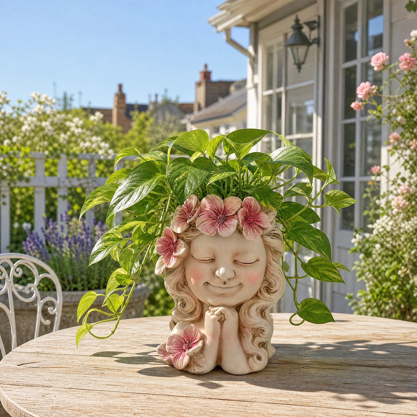 Mrlikale Flower Girl Head Planter Pot, Resin Face Planter for Indoor Outdoor Plants, Cute Succulent Pots with Drainage Hole, Decorative Plant Pots for Desk Patio Balcony Home Decor (White)