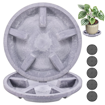 M METERXITY 2-Pack Plant Saucer, 6.3 Inch/16 cm Plastic Plant Trays Thicker for Pots/Indoor/Outdoor/Water Drainage and Protection, Flowerpot Drip Tray [Purple Veins]