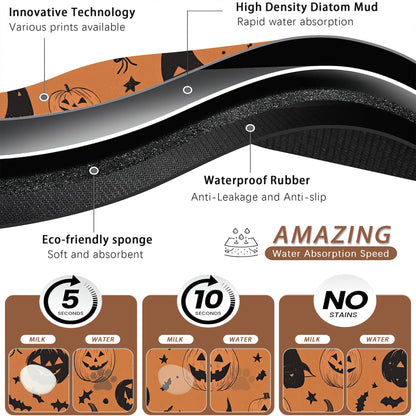 Halloween Dog Food Mat for Floors,Pumpkin Bat Absorbent Quick-Dry Pet Feeding Mat,Cat Dog Bowl Mats for Food and Water,Non-Slip Pet Accessories Supplies 16"x24"