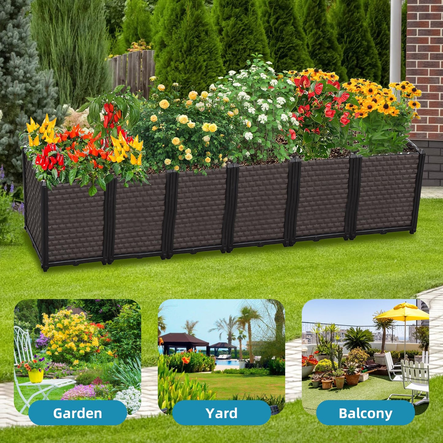 Large Planters for Outdoor Plants - Deepened 20" H, Raised Beds for Gardening Self Watering, Elevated Planter Box with Legs, Rectangular Garden Planters for Outdoor Plants Flowers, 94.4"L x 15.7"W