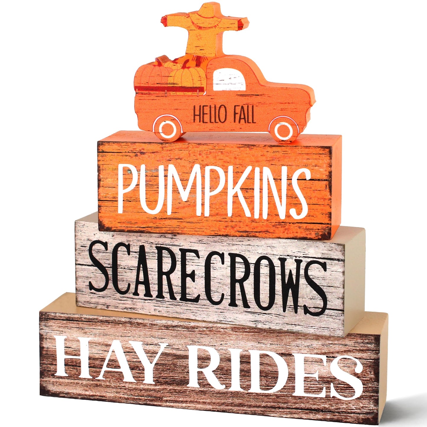 4 Pcs Fall Decor Wooden Tiered Tray Decor, Pumpkins Car Autumn Decorations Gifts for Home, Thanksgiving Table Centerpiece for Autumn Harvest Party Kitchen
