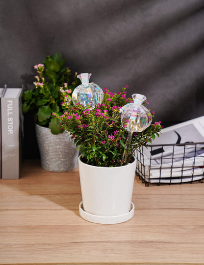 NiHome Plant Watering Globes 4-Pack, Iridescent Glass Cactus Self Watering Globe, Glass Waterer for Potted Plants - 4.7OZ/140 ML Capacity Automatic Mini Irrigation System, Adorable Gardening Gift