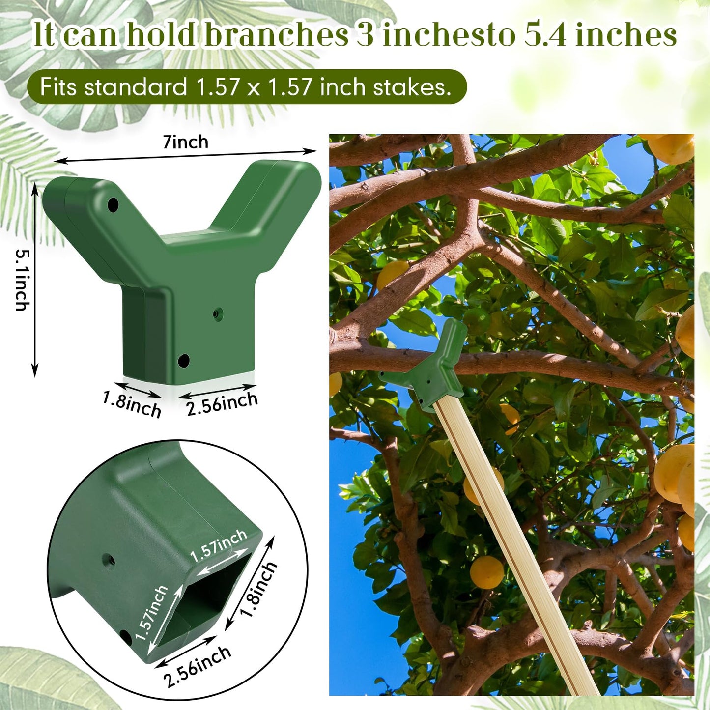 Yungyan 16 Pcs Tree Support, Plastic Fruit Branch Support Device Tree Brace Prevent Them from Breaking for Vineyards Ornamental Gardens Orchards Fits on Standard 1.57 x 1.57 Inch Lumber (Green)